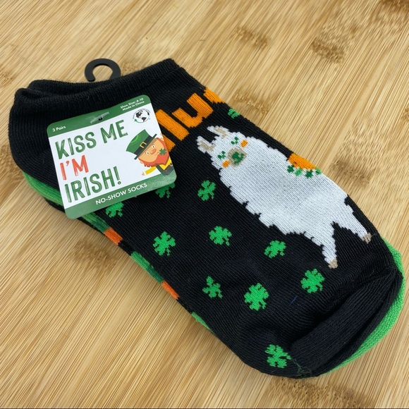 3-Pairs of No-Show Llama St. Patrick's Day Socks - Picture 1 of 12
